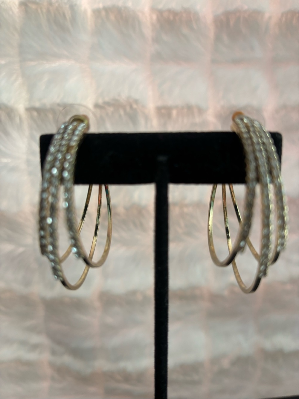 Gold-Tone Multi-Hoop Rhinestone Earrings - Women Jewelry